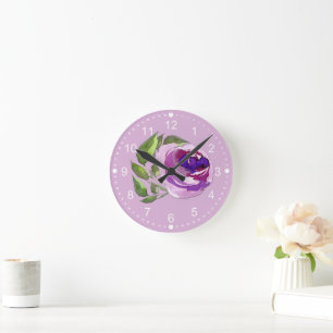 Girly lila Blumenwatercolor-Rosen-PastellBlume Runde Wanduhr