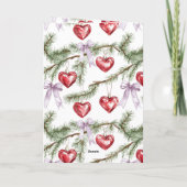 Girly Lila Bows Christmas Tree Branches Hearts Karte (Rückseite)
