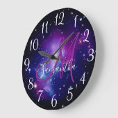 Girly Lila Celestial Foto Monogram Große Wanduhr (Winkel)