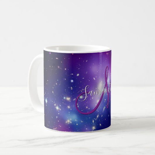 Girly Lila Celestial Foto Monogram Kaffeetasse (Vorderseite Links)