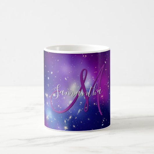 Girly Lila Celestial Foto Monogram Kaffeetasse (Mittel)