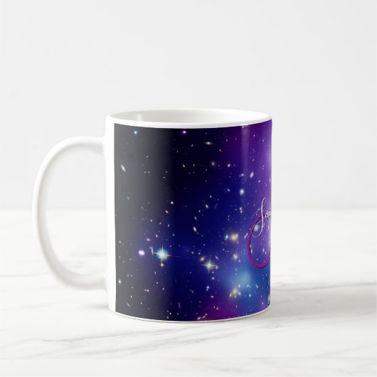 Girly Lila Celestial Foto Monogram Kaffeetasse (Links)