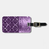 Girly Lila Damasks & Metallic Wirbel Gepäckanhänger (Vorderseite horizontal)