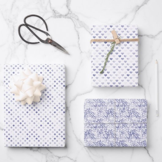 Girly Lila Dots Hearts Leopard Print Geschenkpapier Set (Vorderseite)
