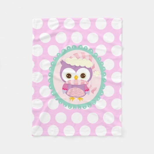 Girly lila Eulen-Winter-hellpurpurne Polka-Punkte Fleecedecke (Vorderseite)