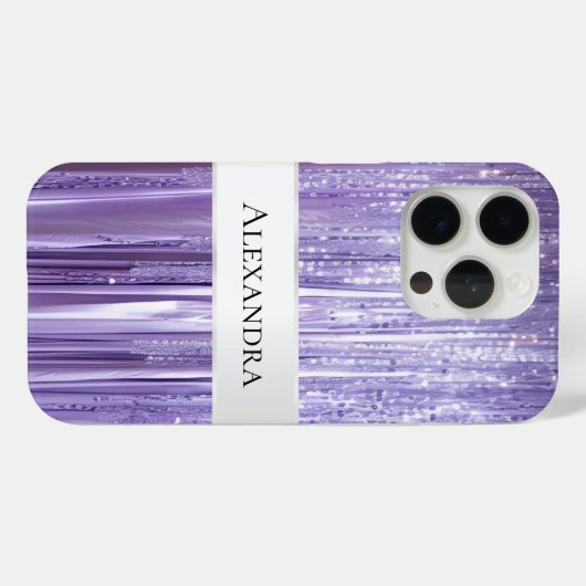 Girly Lila Glam Glitzy Tinsel Stripes Case-Mate iPhone Hülle (Rückseite (Horizontal))
