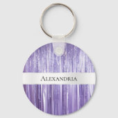 Girly Lila Glam Glitzy Tinsel Stripes Schlüsselanhänger (Vorderseite)
