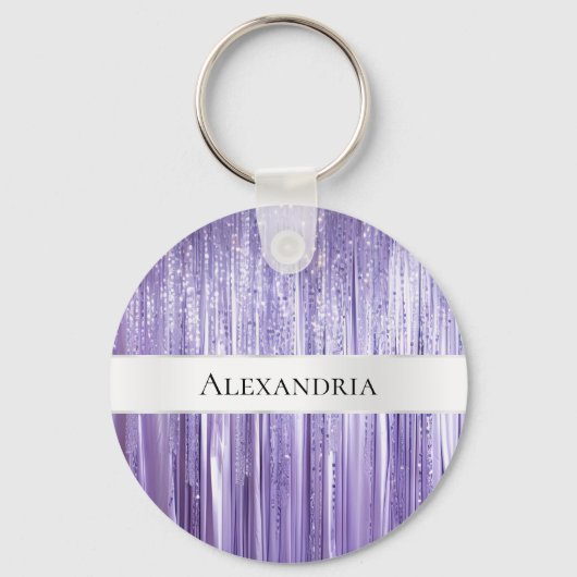 Girly Lila Glam Glitzy Tinsel Stripes Schlüsselanhänger (Vorderseite)