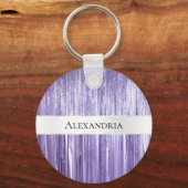 Girly Lila Glam Glitzy Tinsel Stripes Schlüsselanhänger (Vorderseite)