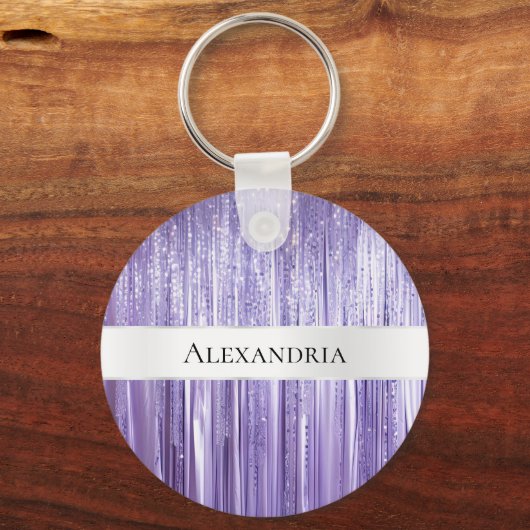 Girly Lila Glam Glitzy Tinsel Stripes Schlüsselanhänger (Vorderseite)