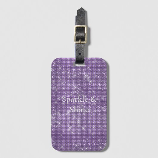 Girly Lila Glitzy Sparkle Gepäckanhänger (Vorderseite Vertikal)