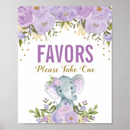 Girly Lila Gold Floral Elephant Favorit Sign Poster