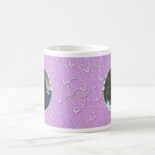 Girly Lila Imitate Funkelnd Zwei Foto Herzinfarkt Kaffeetasse (Mittel)