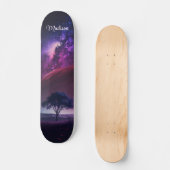Girly Lila Midnight Sky Tree Individuelle Name Skateboard (Vorderseite)