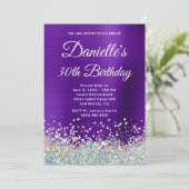 Girly Lila Ombre Holo Glitzer 30. Geburtstag Einladung (Stehend Vorderseite)