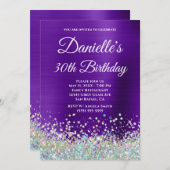 Girly Lila Ombre Holo Glitzer 30. Geburtstag Einladung (Vorne/Hinten)