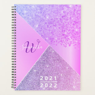Girly Lila Pink Glitzer Chic Monogram 2021 2022 Planer