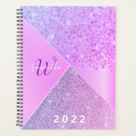 Girly Lila Pink Glitzer Chic Monogram 2022 Planer