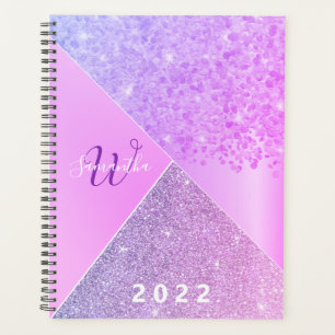 Girly Lila Pink Glitzer Chic Monogram 2022 Planer