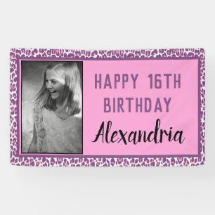 Girly Lila/Pink Leopard Print Sweet 16 Geburtstag Banner