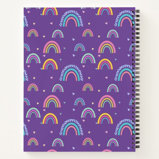Girly Lila Rainbow Heart Monogram Boho Notizblock (Rückseite)