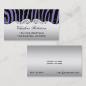 Girly lila schwarzer Zebra-lila Diamant verziert Visitenkarte (Vorne/Hinten)