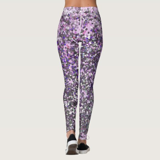 Girly Lila Silver Glitzer Sequin Confetti Leggings (Rückseite)