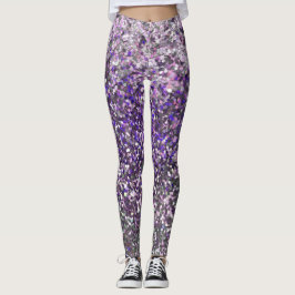Girly Lila Silver Glitzer Sequin Confetti Leggings
