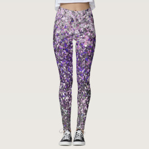 Girly Lila Silver Glitzer Sequin Confetti Leggings
