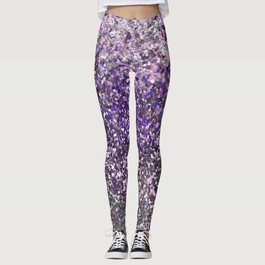 Girly Lila Silver Glitzer Sequin Confetti Leggings (Vorderseite)