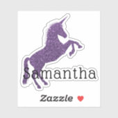 Girly Lila Sparkle Unicorn Name Aufkleber (Blatt)