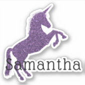 Girly Lila Sparkle Unicorn Name Aufkleber (Vorderseite)