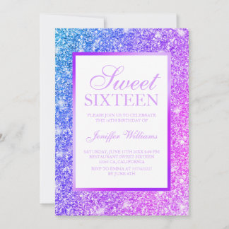 Girly Lila und Pink Glitzer Sweet 16 Einladung