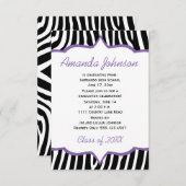Girly Lila und Zebra Print Graduation Party Einladung (Vorne/Hinten)
