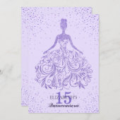 Girly Lila Violet Glitzer Dress Quinceañera Einladung (Vorne/Hinten)