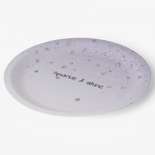 Girly Lilac Lila Confetti Glam Silver Sparkasse Pappteller (Schrägansicht)
