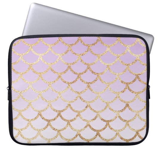 Girly Lilac Lila Gold Meerjungfrau Glitzer Glitzer Laptopschutzhülle (Vorderseite)