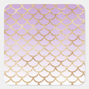 Girly Lilac Lila Gold Meerjungfrau Glitzer Glitzer Quadratischer Aufkleber