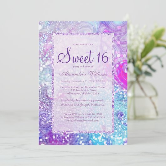 Girly lilavender aquamariner Marmor Glitzer Sweet  Einladung (Stehend Vorderseite)