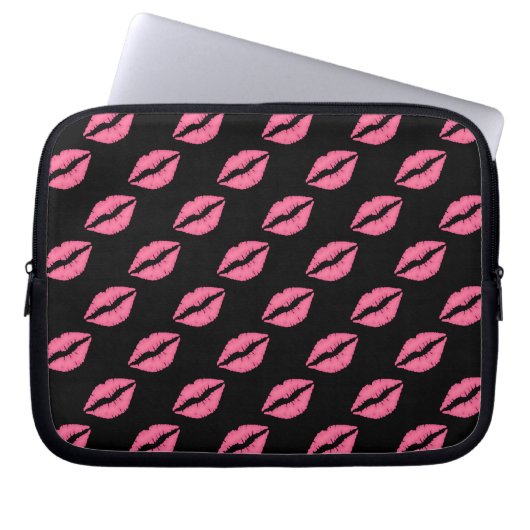 Girly Lippen Pink und Schwarz-Kuss-Muster Laptopschutzhülle (Vorderseite)