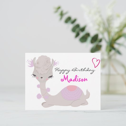 Girly Llama Custom Postkarte (Stehend Vorderseite)