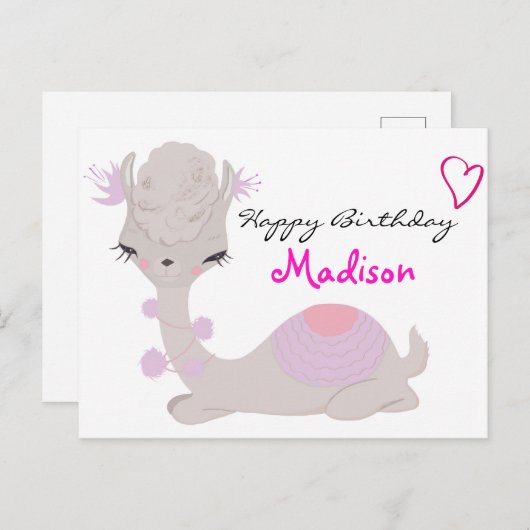 Girly Llama Custom Postkarte (Vorne/Hinten)