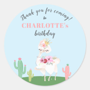 Girly Llama Floral Cactus Birthday Party Danke Runder Aufkleber