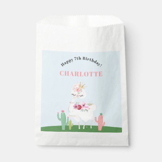 Girly Llama Floral Cactus Birthday Party Geschenktütchen (Vorderseite)