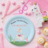 Girly Llama Floral Cactus Birthday Party Pappteller (Party)