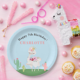 Girly Llama Floral Cactus Birthday Party Pappteller
