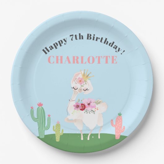 Girly Llama Floral Cactus Birthday Party Pappteller (Vorderseite)