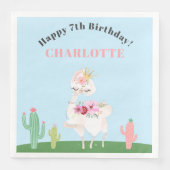 Girly Llama Floral Cactus Birthday Party Serviette (Vorderseite)