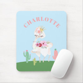 Girly Llama Floral Cactus Mousepad