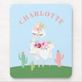 Girly Llama Floral Cactus Mousepad (Vorne)